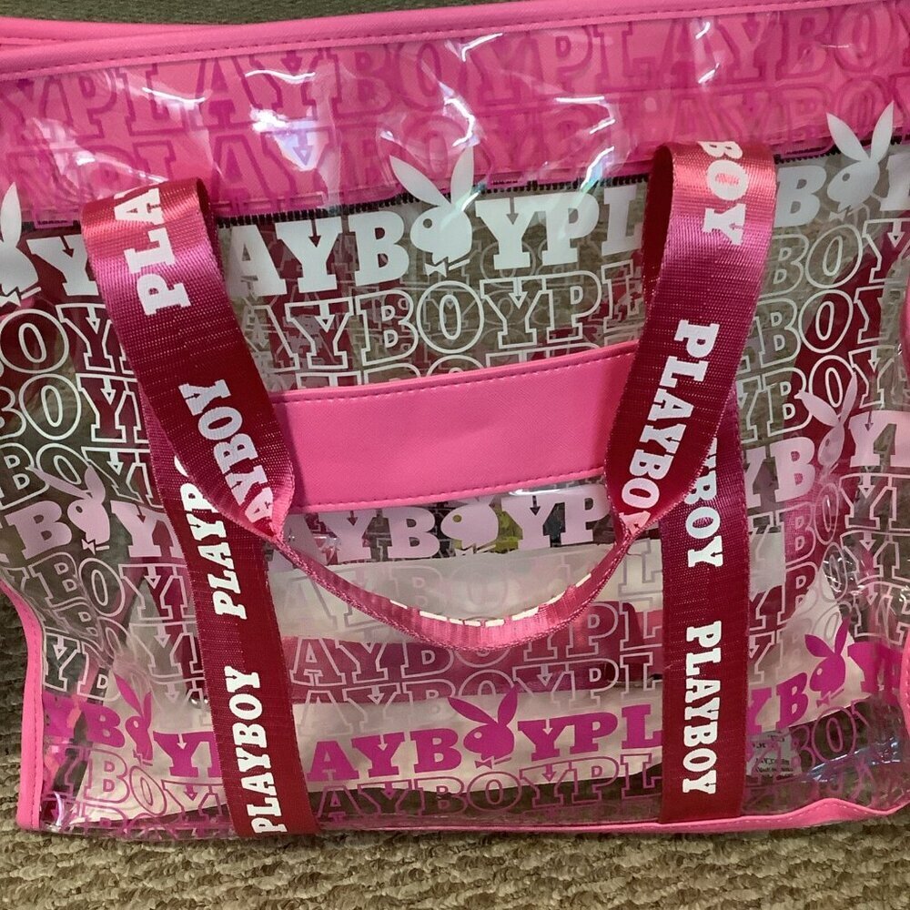 Playboy Viral Signature Logo Hot Pink 3Pc Piece Transparent Travel Tote Set New - Picture 4 of 7